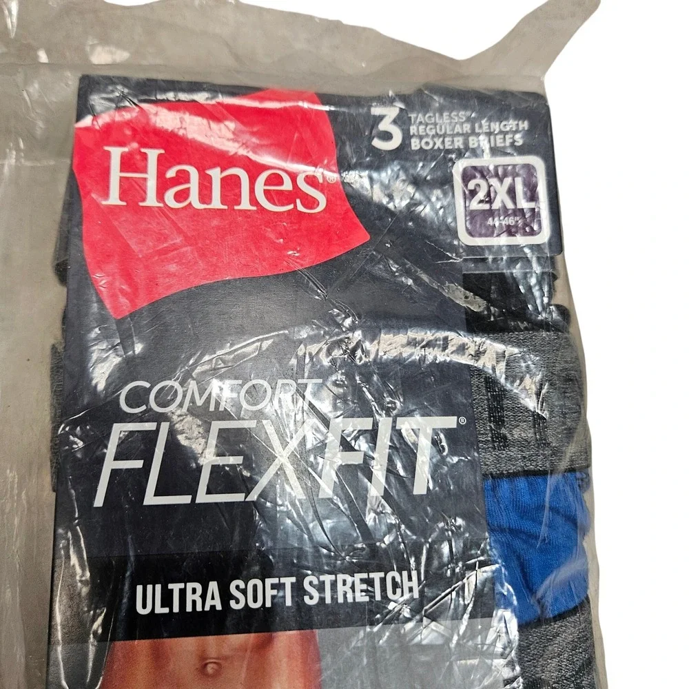 Hanes Boxer Briefs Mens 2XL Blue Grey 3 Pack Comfort Flex Fit Ultra Soft Stretch